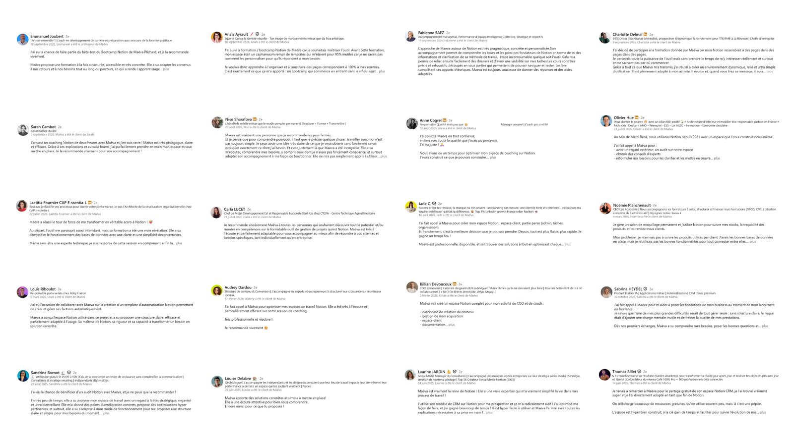 Recommandations LinkedIn laissées par des clientes et clients de Maëva